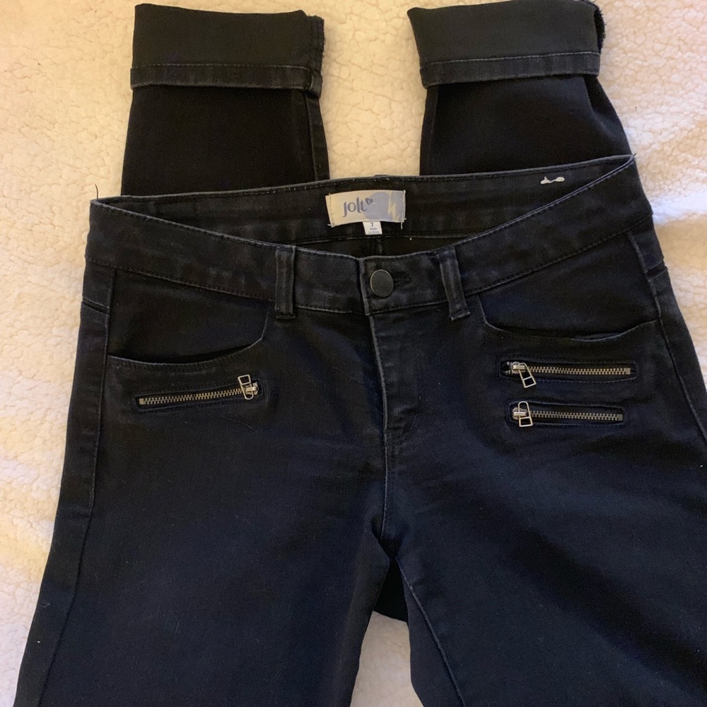 Jolt stretchy black skinny jeans with zips